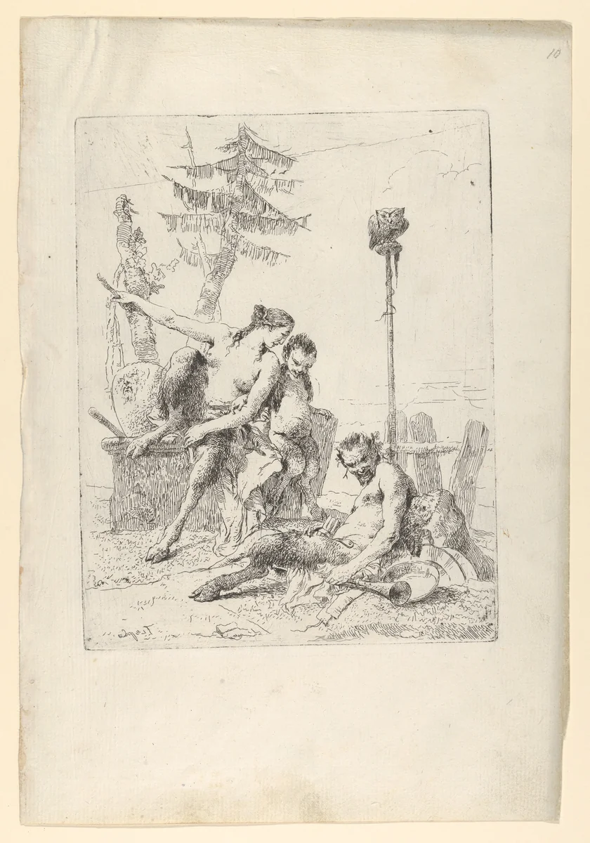 Satyr Family (Pan and his Family), from the Scherzi by Giovanni Battista Tiepolo, print, 1738-1755