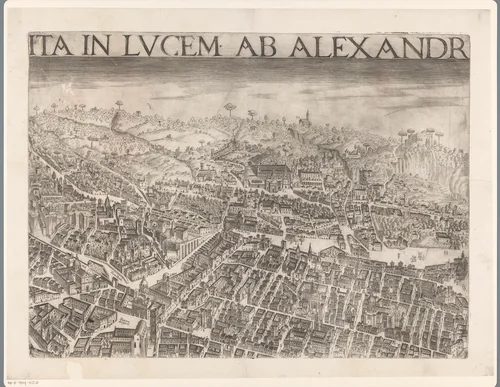 Detail van een gezicht op Napels in vogelvluchtperspectief by Alessandro Baratta, print, 1629