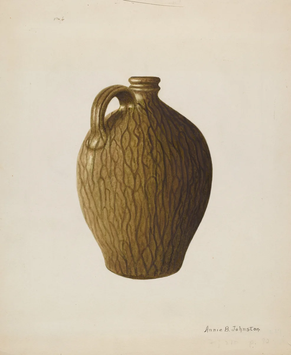 Stoneware Jug by Annie B. Johnston, index of american design, 1938