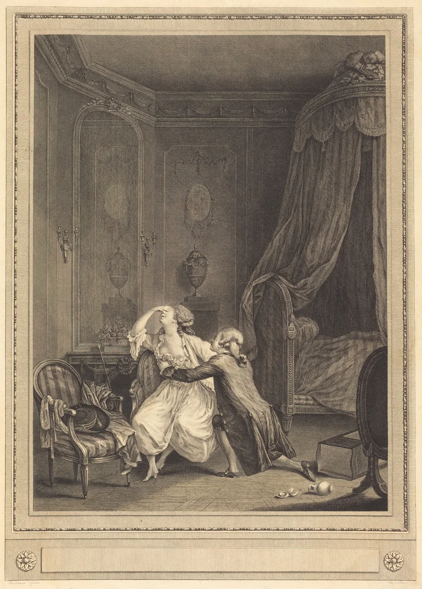 Le repentir tardif by Gerard Rene Le Vilain; Nicolas Lavreince, print, 1740-1836