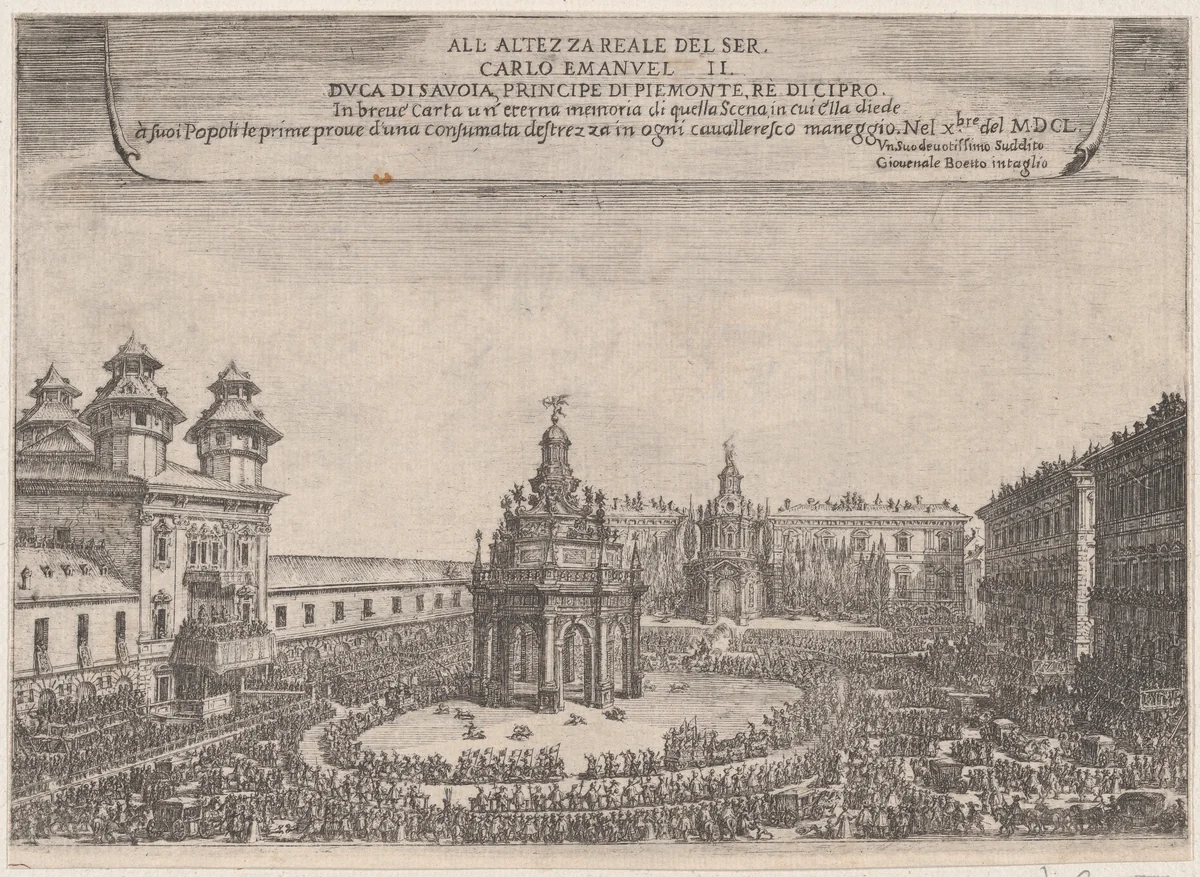 Festival in Turin, October 1650 by G. Boetto, print, 1650