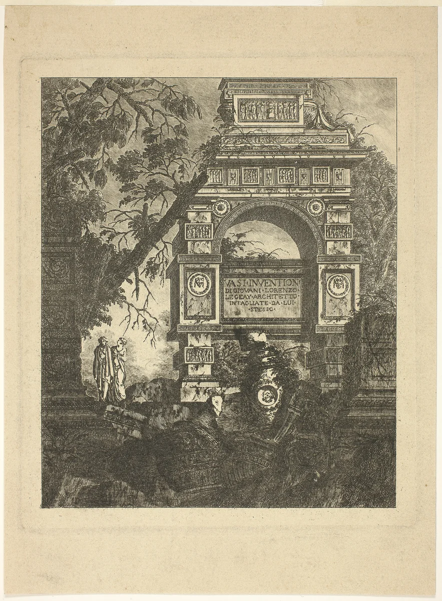 Frontispiece, plate one from Vasi Invention by Jean Laurent Legeay, print, 1768