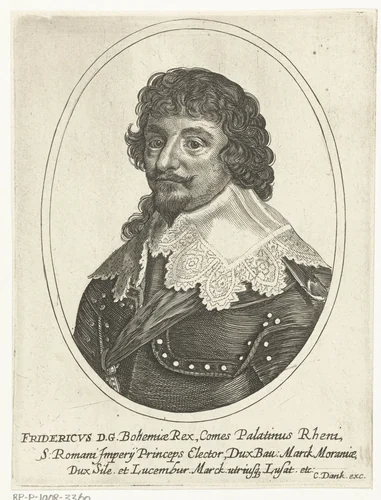 Portret van Frederik V, keurvorst van de Palts in ovaal by Cornelis Danckerts, print, 1613-1656