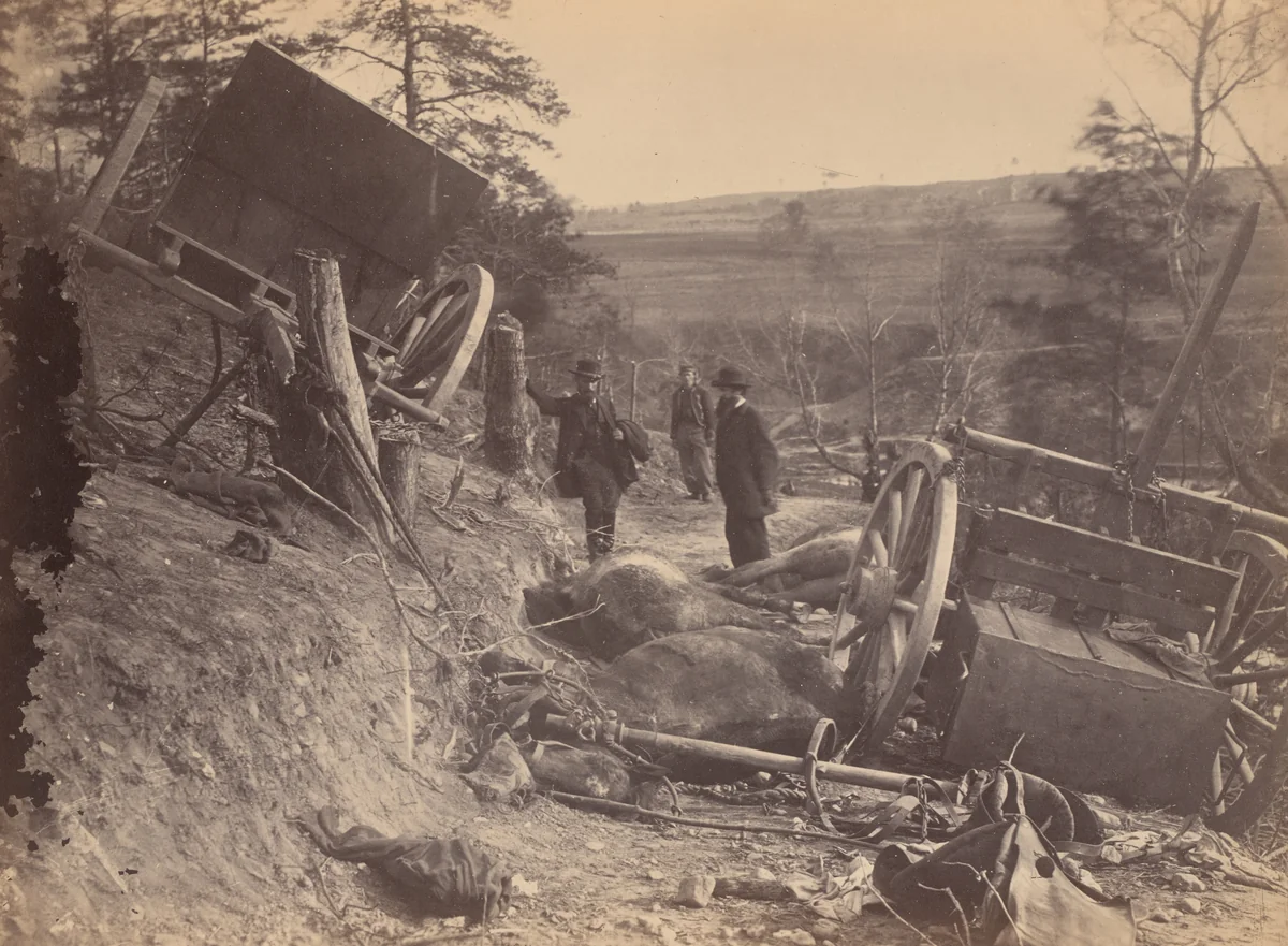 Scene of Battle, Fredericksburg, Virginia [Caissons Destroyed by Federal Shells] by Andrew J. Russell, photograph, 1863