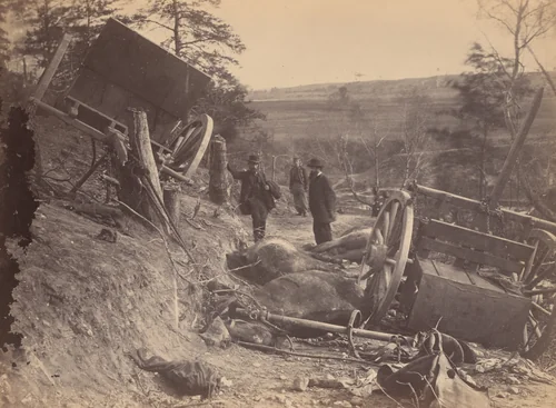 Scene of Battle, Fredericksburg, Virginia [Caissons Destroyed by Federal Shells] by Andrew J. Russell, photograph, 1863