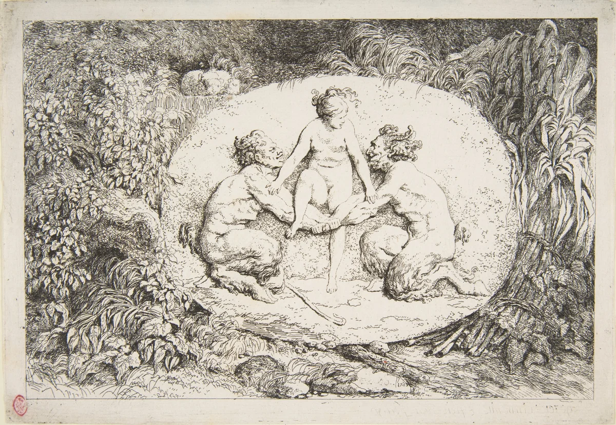 Nymph Supported by Two Satyrs by Jean Honoré Fragonard, print, 1763