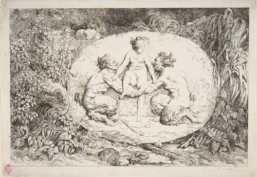 Nymph Supported by Two Satyrs by Jean Honoré Fragonard, print, 1763