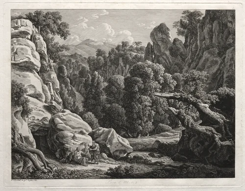 Heroic Landscape: Landscape with the Temptation of Christ by Johann Christian Reinhart, print, 1799