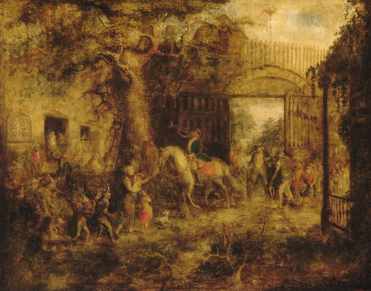 The Vigilant Stuyvesant's Wall Street Gate by John Quidor, artwork, 1863