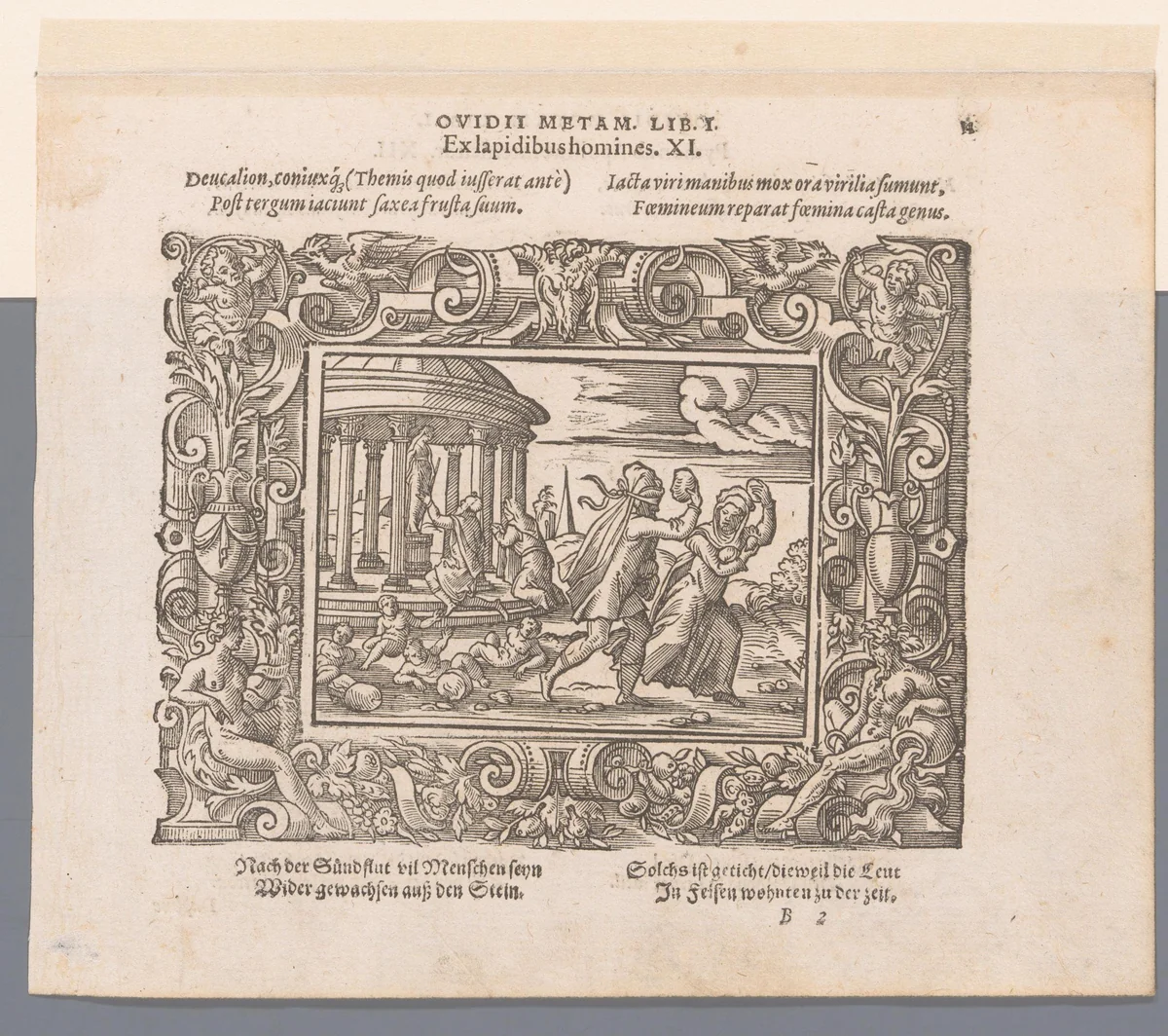 Deucalion en Pyrrha scheppen een nieuw mensenras by Unknown, print, 1569