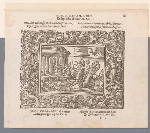 Deucalion en Pyrrha scheppen een nieuw mensenras by Unknown, print, 1569