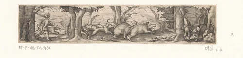 Wilde zwijnenjacht met twee ingesloten zwijnen by Unknown, print, 1540