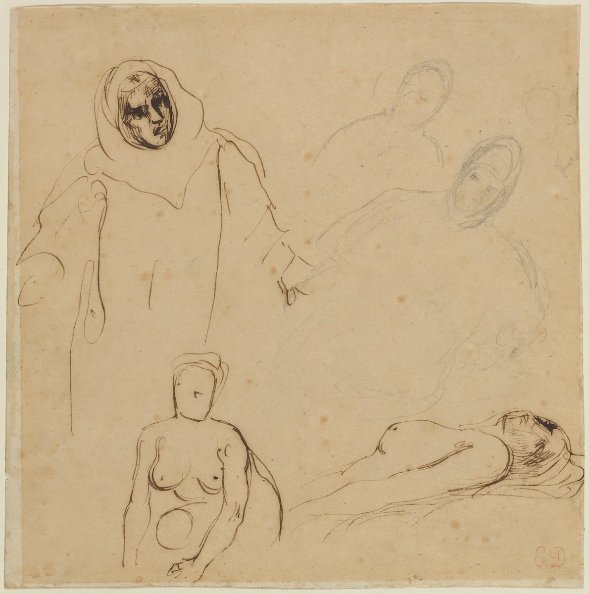 Studies for Christopher Columbus by Eugène Delacroix, drawing, 1798-1863