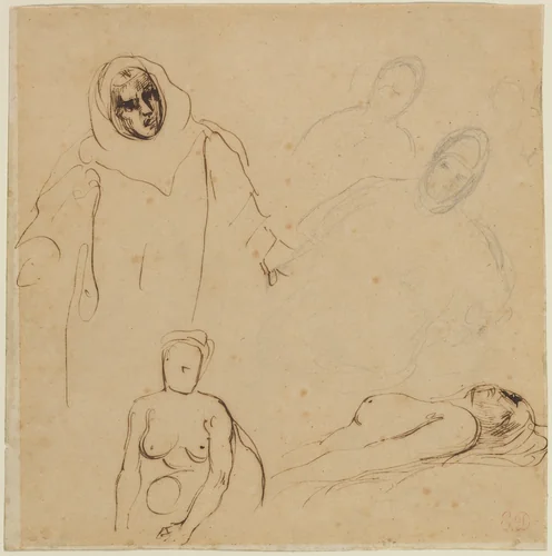 Studies for Christopher Columbus by Eugène Delacroix, drawing, 1798-1863
