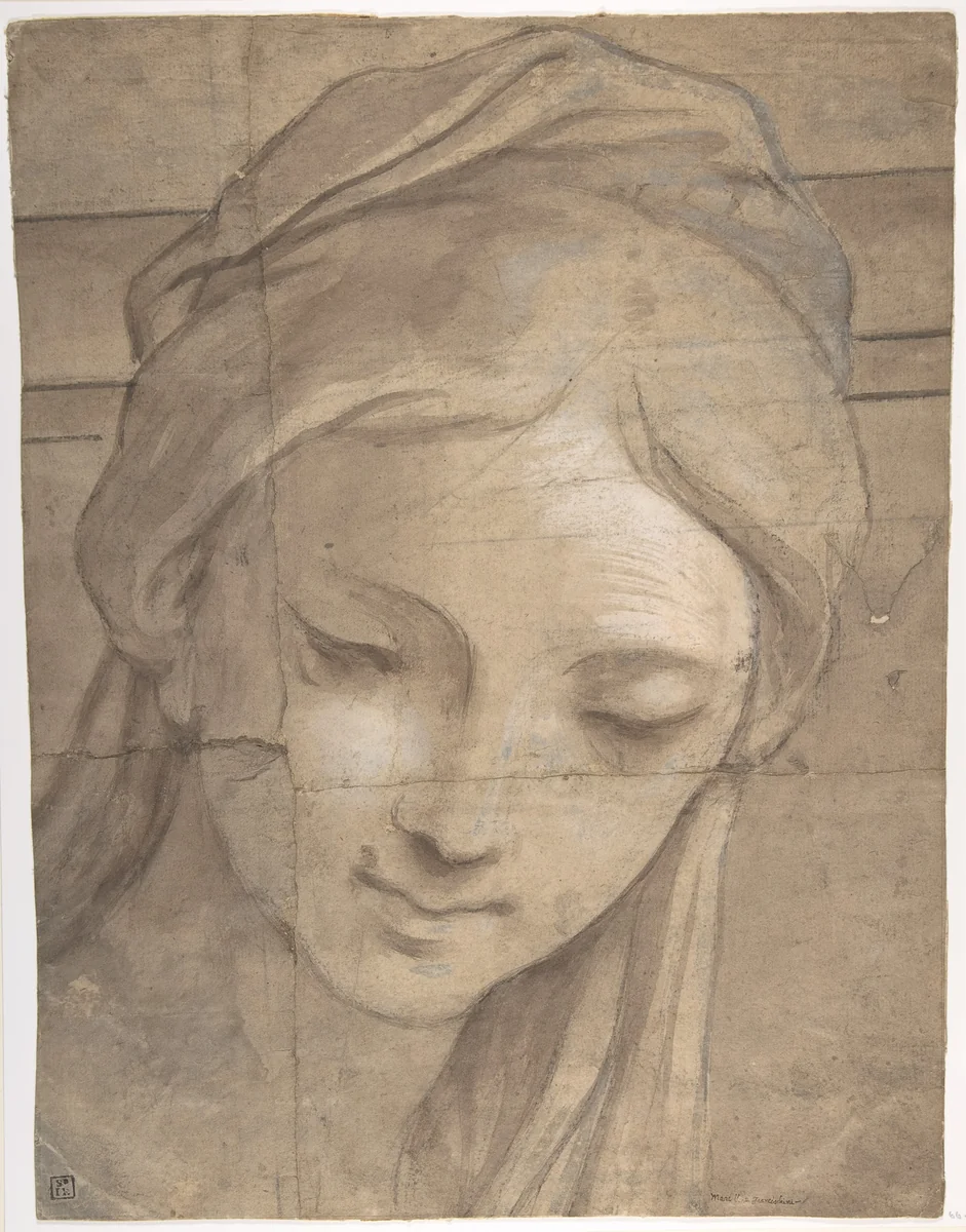 Head of a Young Woman in Three-Quarter View Facing Left by Carlo Cignani, drawing, 1670-1700