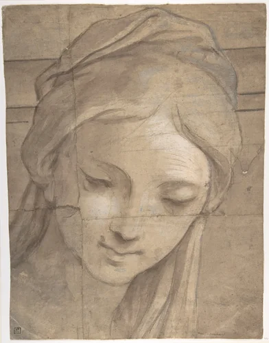 Head of a Young Woman in Three-Quarter View Facing Left by Carlo Cignani, drawing, 1670-1700