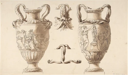 Designs for Two Urns by Etienne de Lavallée-Poussin, drawing, 1735-1802