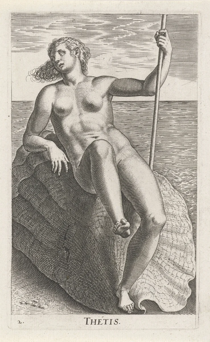 Waternimf Thetis by Philips Galle, print, 1587