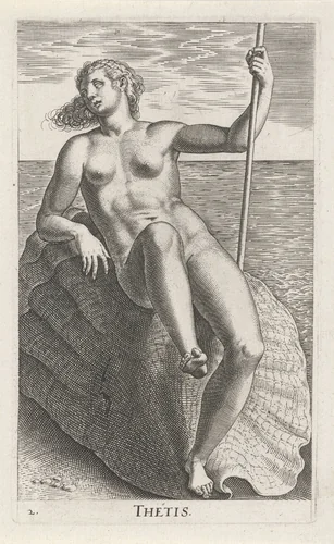 Waternimf Thetis by Philips Galle, print, 1587