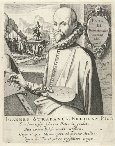 Portret van Jan van der Straet by Simon Frisius, print, 1610