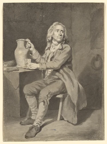 Seated Man with a Pitcher and a Glass by Jean Jacques de Boissieu, drawing, 1756-1810