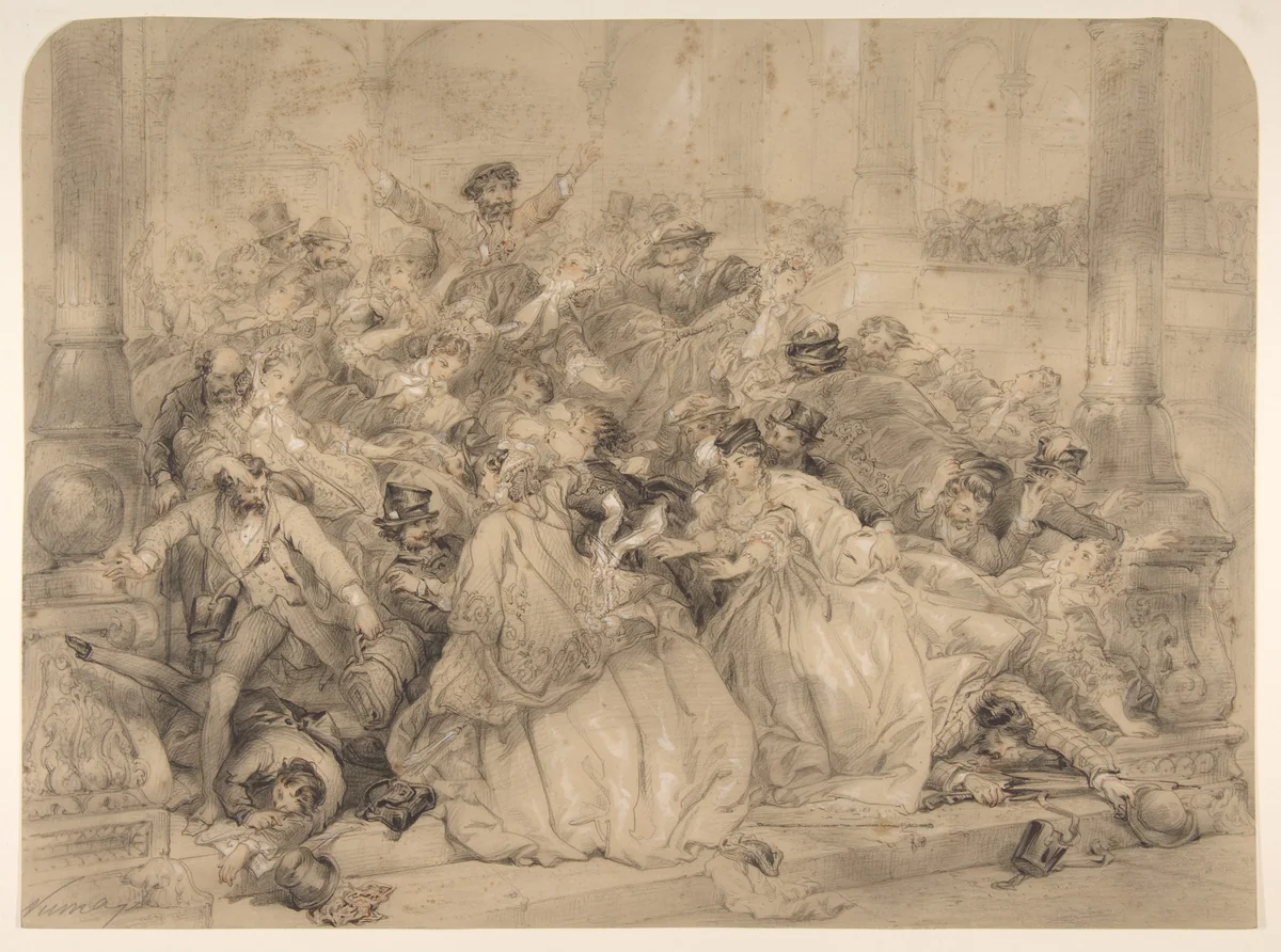 At the Railroad Station by Pierre-Numa Bassaget, drawing, 1850-1859