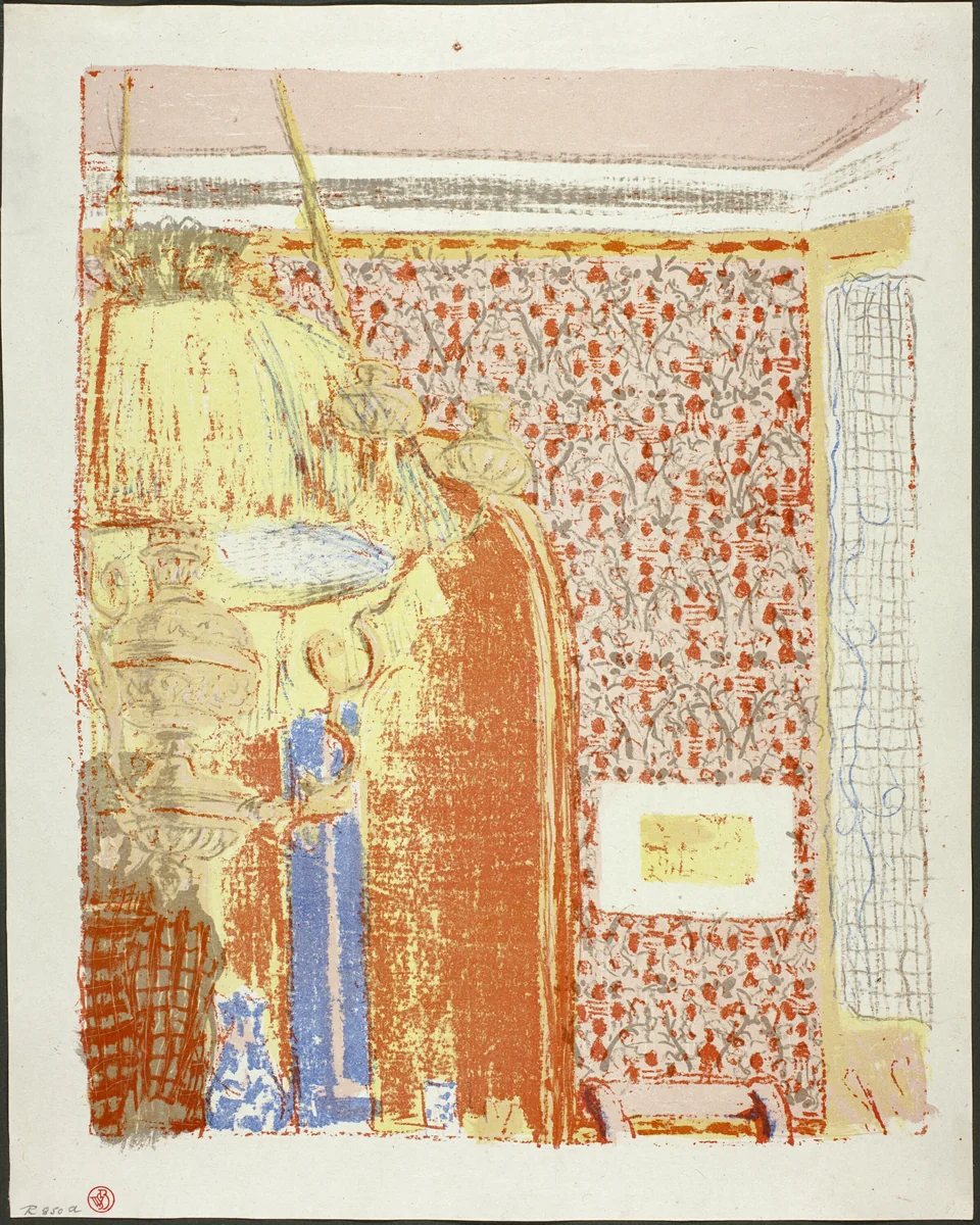 Interior with Pink Wallpaper II, plate six from Landscapes and Interiors by Edouard Vuillard, print, 1899