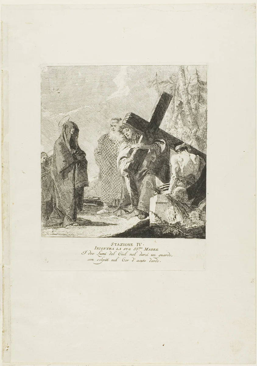 Christ Meets his Mother, plate four from Stations of the Cross by Giovanni Domenico Tiepolo, print, 1748