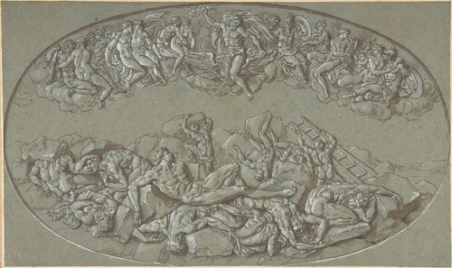 Fall of the Giants by Bernard Picart, drawing, 1693-1733