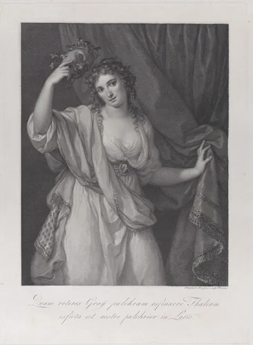 Lady Hamilton as the Comic Muse, Thalia by Raphael Morghen, print, 1791