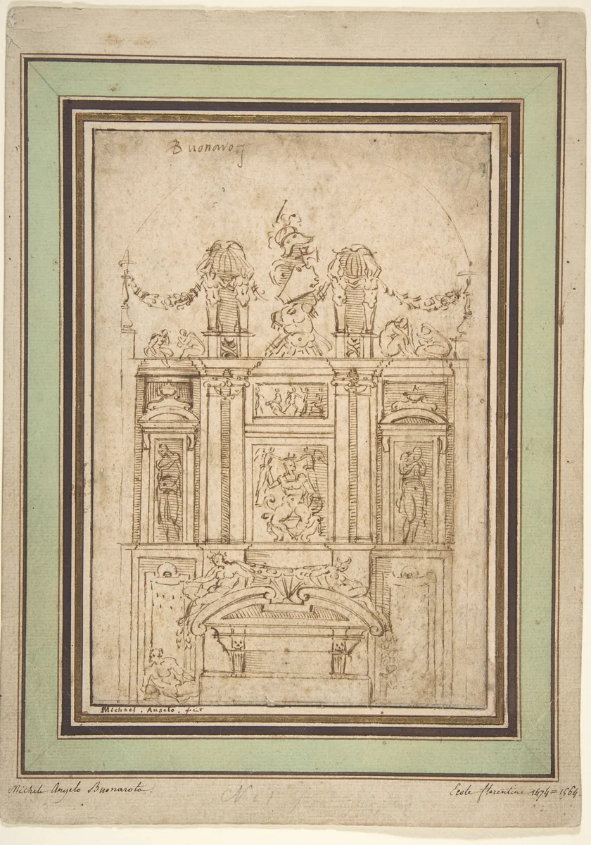 Architectural Study by Michelangelo Buonarroti, drawing, 1485-1994