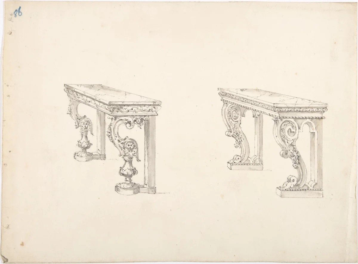 Design for Two Marble-topped Pier Tables by anonymous, drawing, 1800-1850