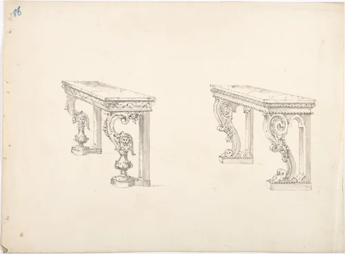 Design for Two Marble-topped Pier Tables by anonymous, drawing, 1800-1850