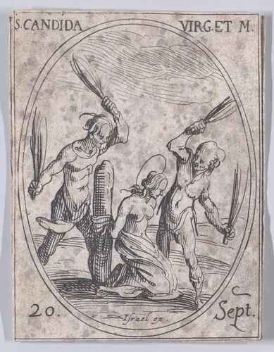 Ste. Candide, vierge et martyre (St. Candida, Virgin and Martyr), September 20th, from "Les Images De Tous Les Saincts et Saintes de L'Année" (Images of All of the Saints and Religious Events of the Year) by Jacques Callot, print, 1636