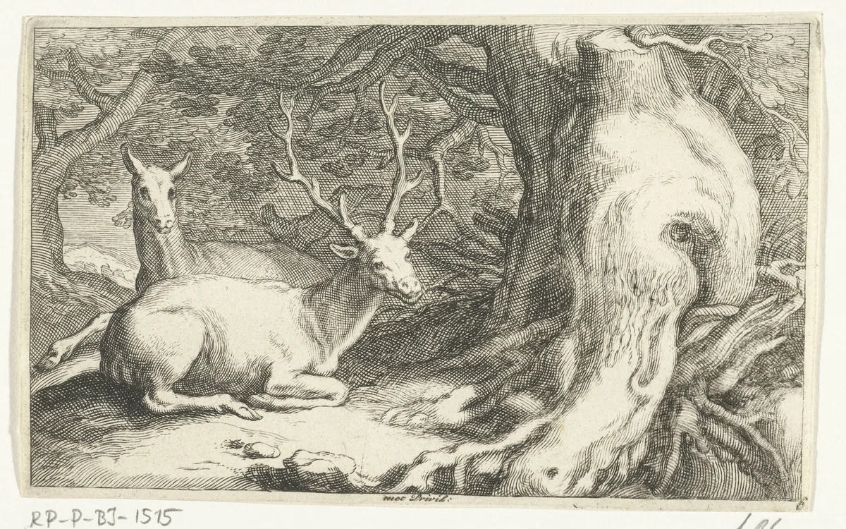 Herten by Frederick Bloemaert, print, 1635-1670