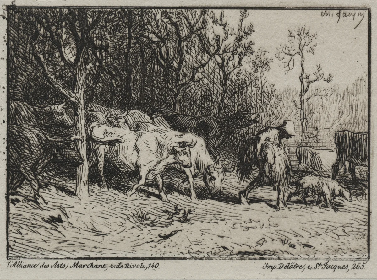 Cowherd by Charles-Émile Jacque, print, 1850-1860