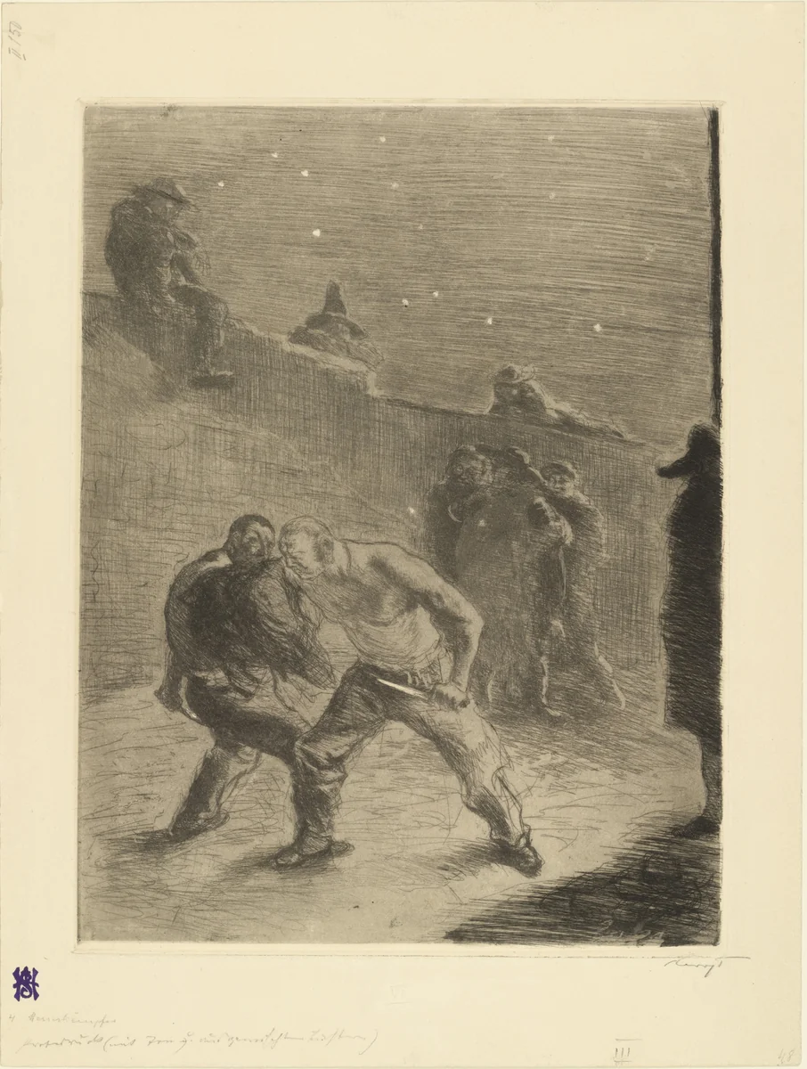 Duel (Zweikampf) (plate 5) for the portfolio Black Scenes (Schwarze Szenen) by Max Slevogt, print, 1904