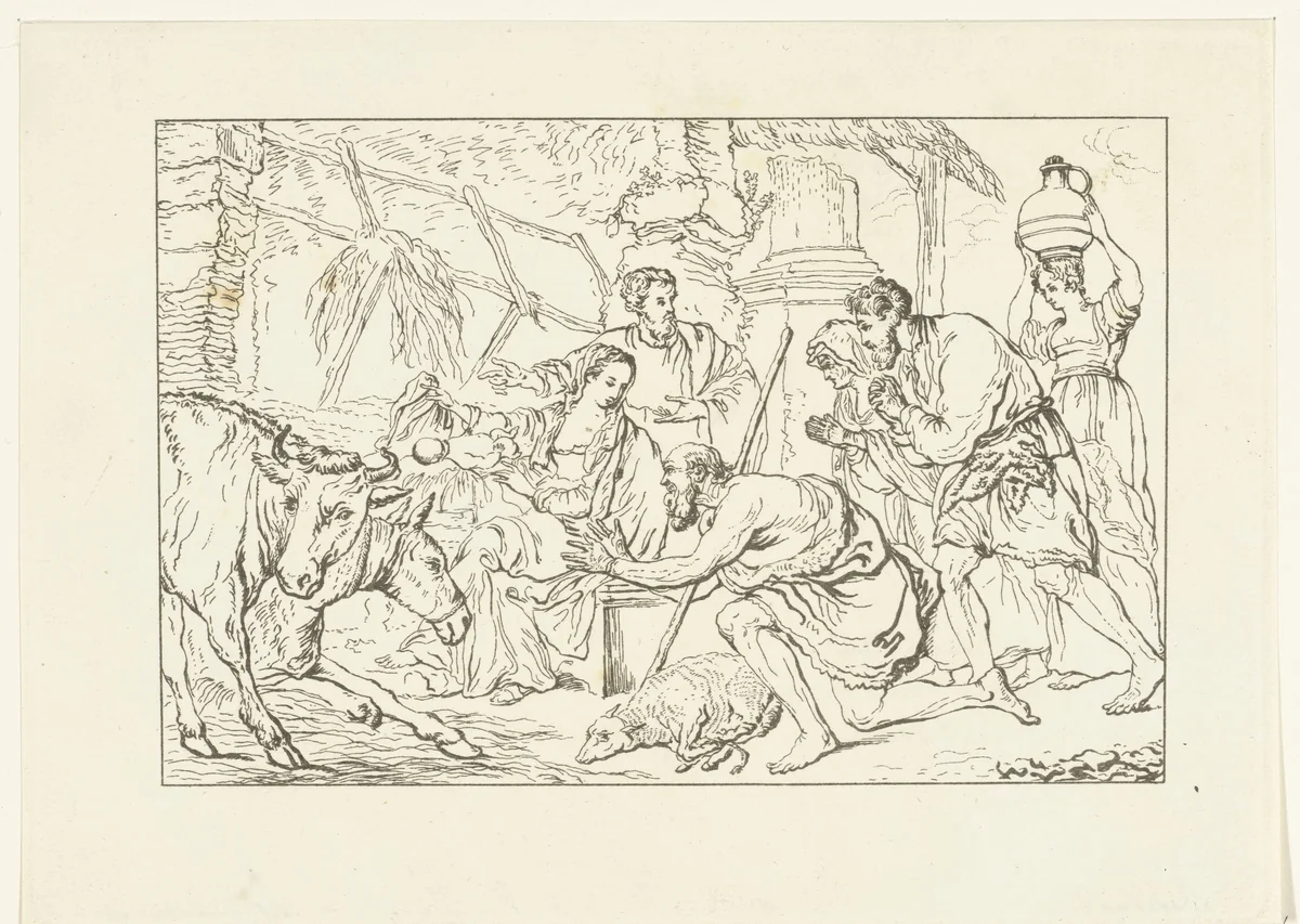 De aanbidding der herders by Ernst Willem Jan Bagelaar, print, 1798-1837
