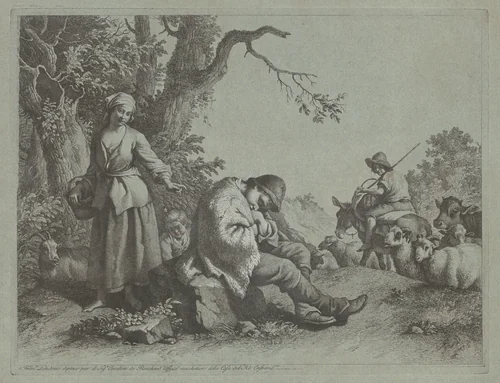 Sleeping Shepherd Boy and Woman with a Child by Francesco Londonio, print, 1759-1782