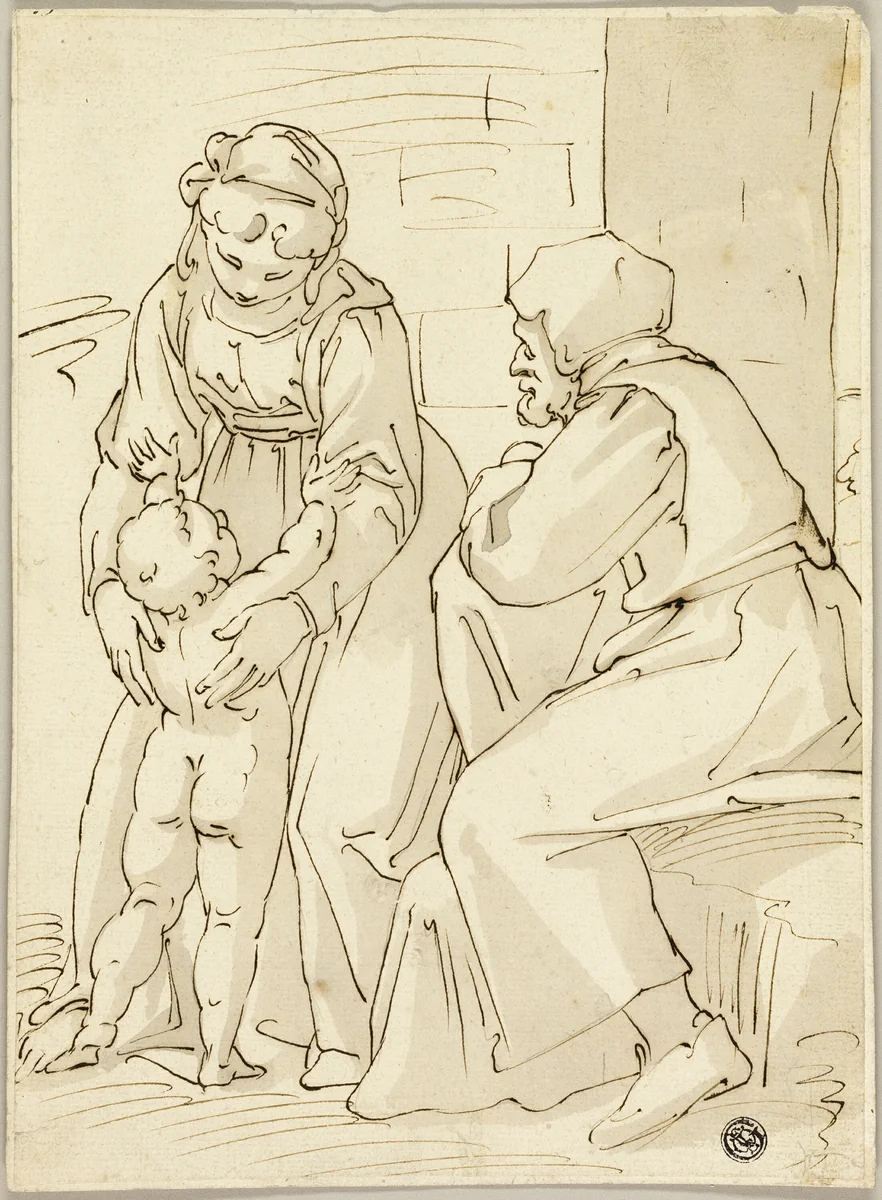 Holy Family by Luca Cambiaso, drawing, 1568-1572