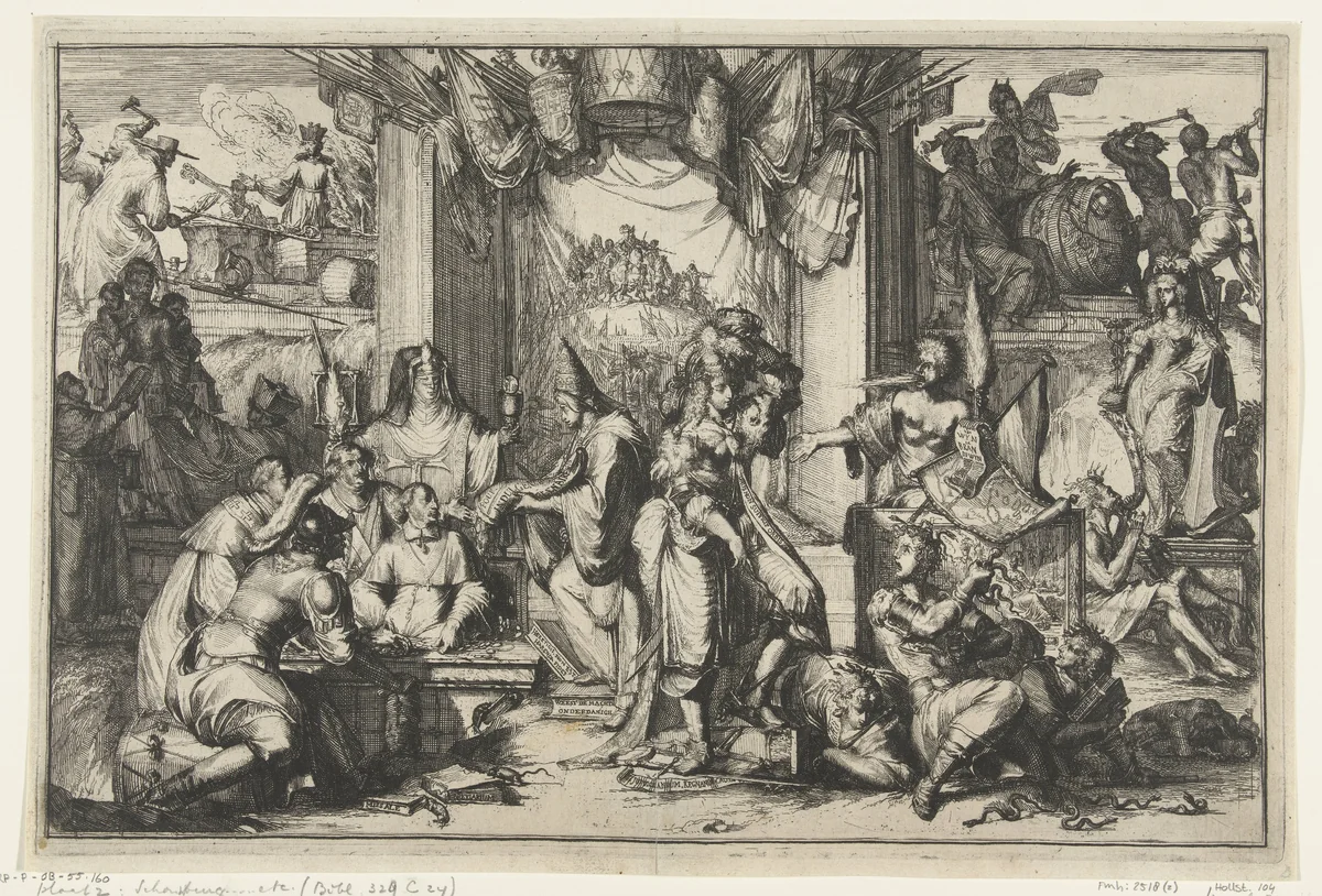 De kerk en hoogmoed stoken onrust by Romeyn de Hooghe, print, 1674