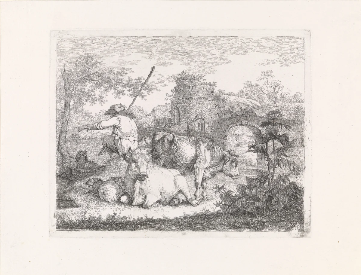 Herder met zijn kudde by Barend Hendrik Thier, print, 1755-1811