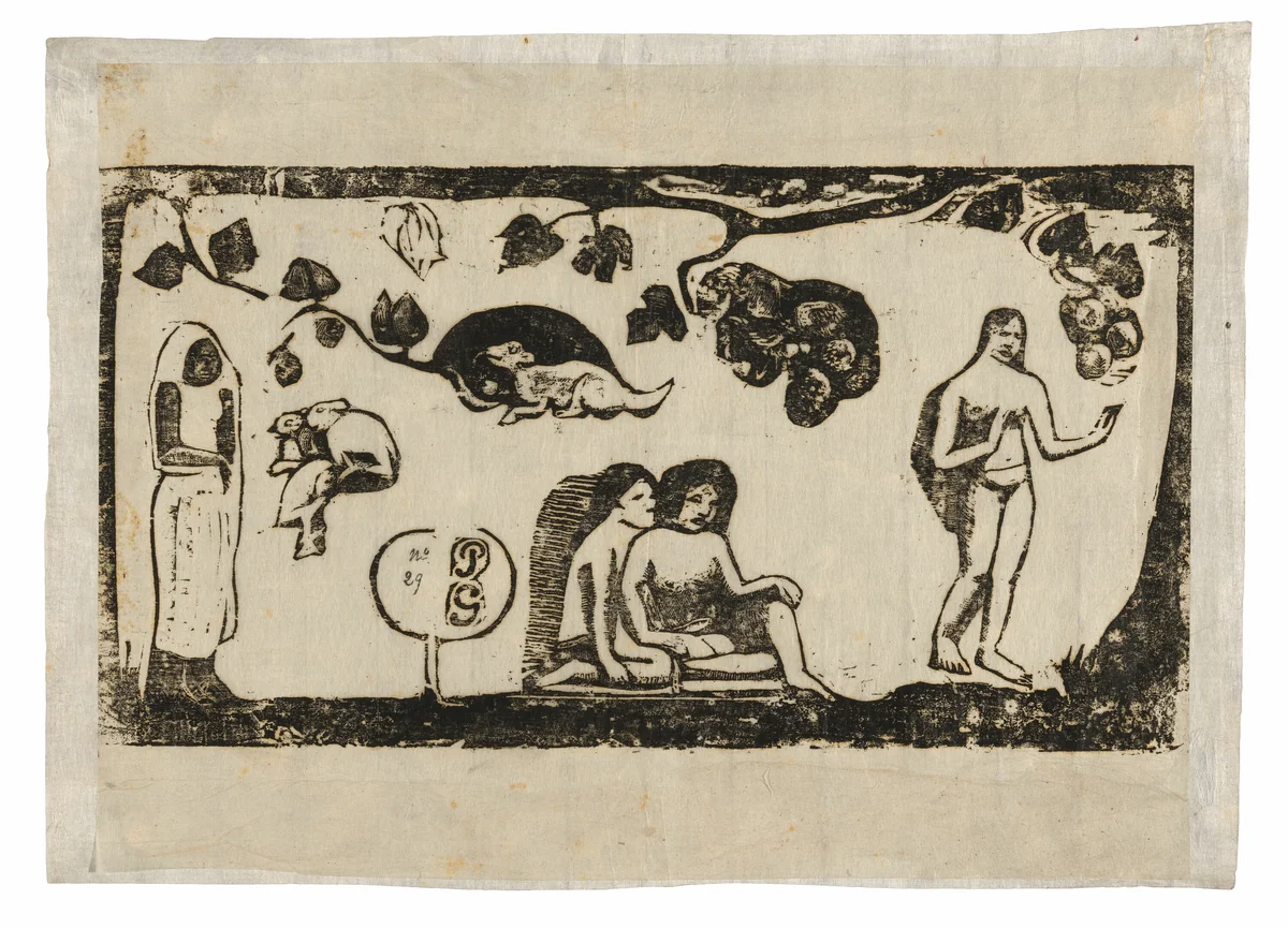 Women, Animals, and Foliage, from the Suite of Late Wood-Block Prints by Paul Gauguin, print, 1898-1899