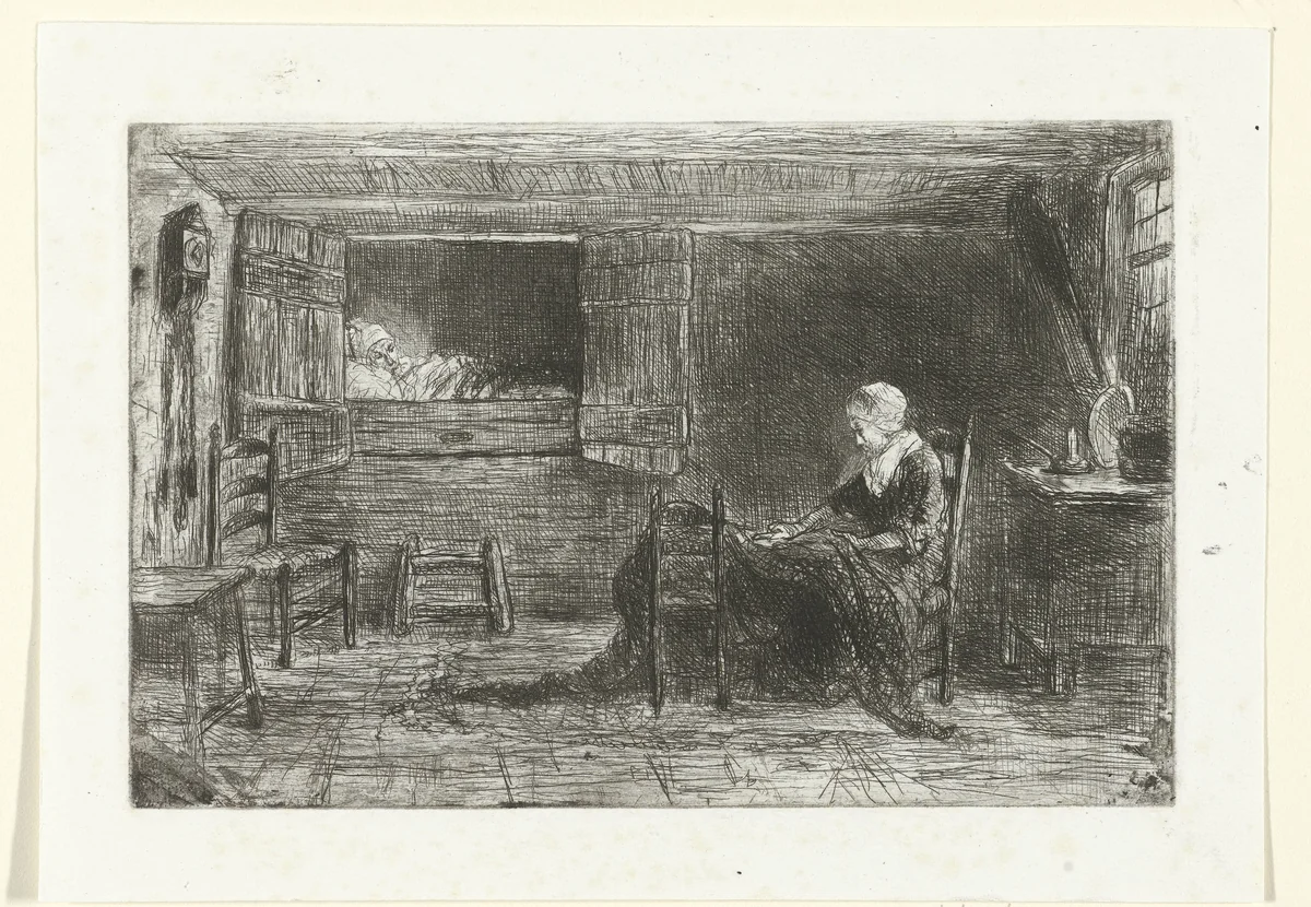 Twee figuren in een interieur by anonymous, print, 1835-1910