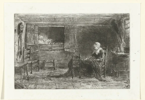 Twee figuren in een interieur by anonymous, print, 1835-1910