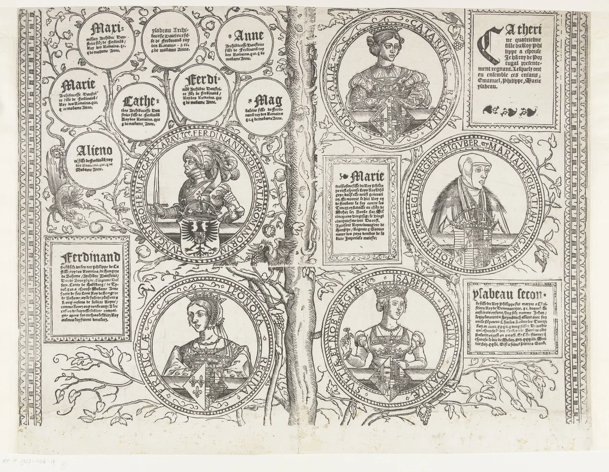 Stamboom van het Habsburgse huis, blad zeventien by Robert Péril, print, 1533-1535