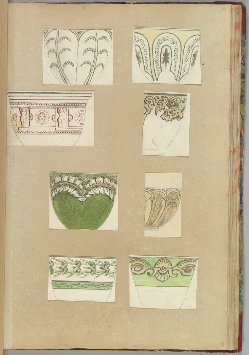 Eight Designs for Decorated Cups by Alfred Forrester, drawing, 1845-1855