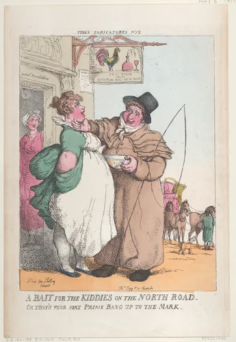 A Bait for Kiddies on the North Road. Or That's Your Sort Prime Bang up the Mark by Thomas Rowlandson, print, 1810
