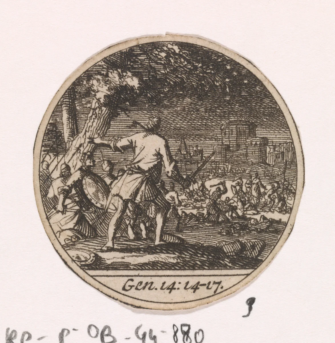 Abraham verslaat de vier koningen in de nacht by Jan Luyken, print, 1700