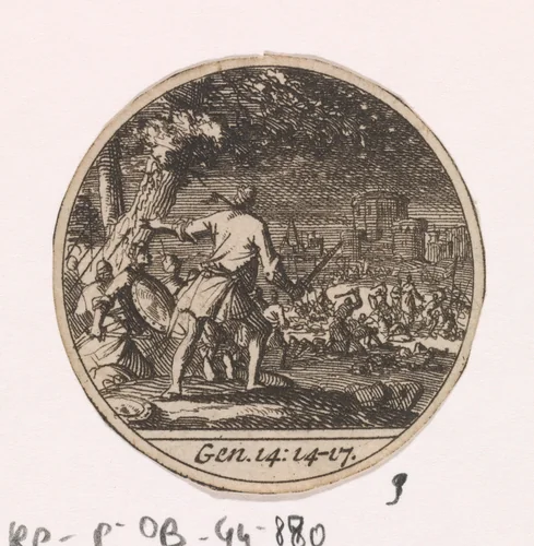 Abraham verslaat de vier koningen in de nacht by Jan Luyken, print, 1700